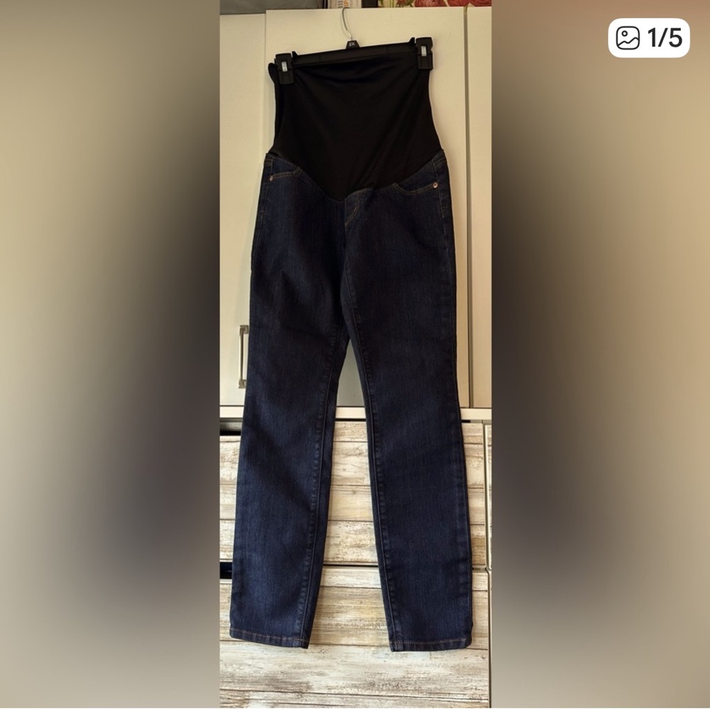NWT LOFT Maternity Dark Wash Over Belly Jeans Petite 0 👖